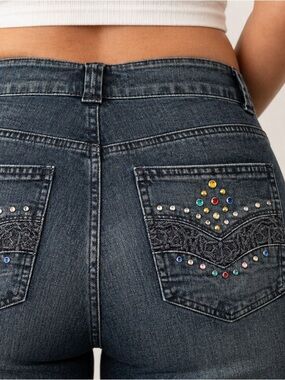 JW Bedazzled Bootcut Jeans Size 10 Dark Wash 99% Cotton Rhinestone Bling Y2K